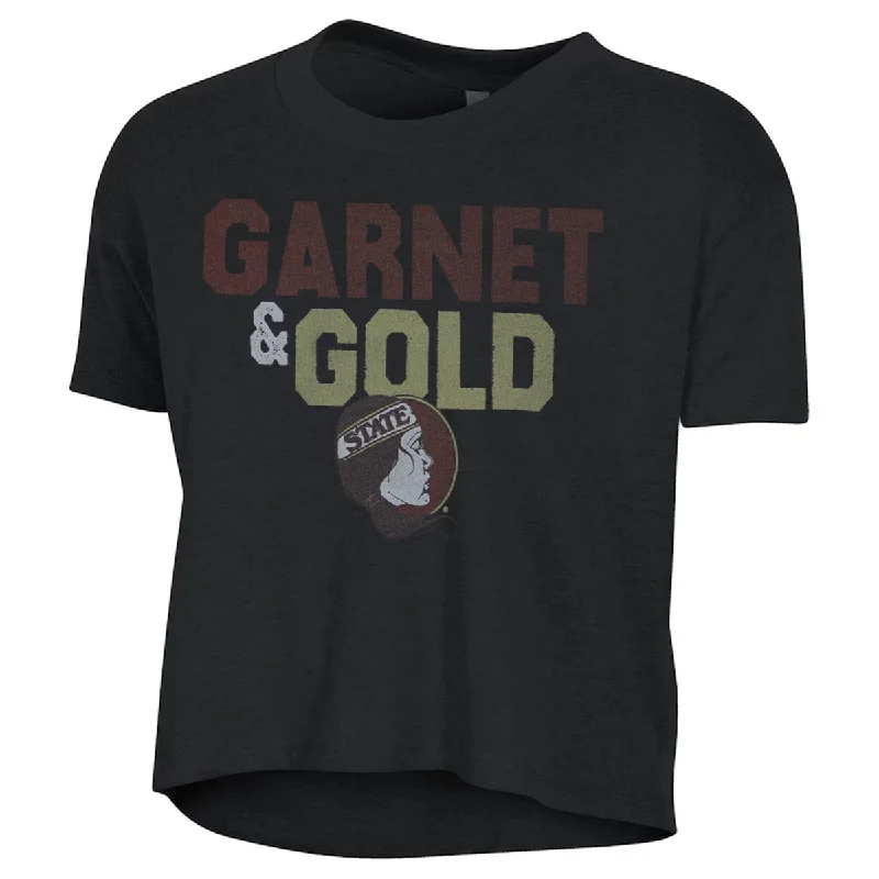 Alternative Apparel Women's Vault Garnet & Gold Lady Seminole Logo Short Sleeve Crop T-shirt - Black