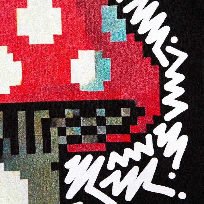 Doodle Pixel Shroom Back Print - Tshirt - Black