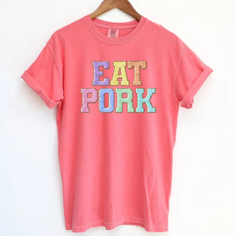 Faux Chenille Eat Pork ComfortWash/ComfortColor T-Shirt (S-4XL) - Multiple Colors!