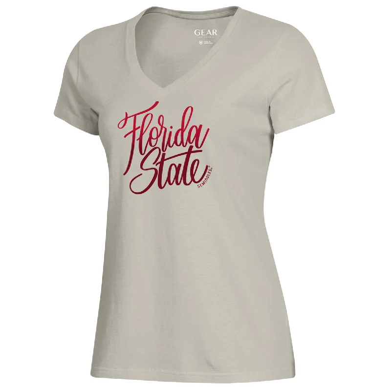 Gear Women's Florida State Seminoles Short Sleeve V-neck T-shirt - Beige