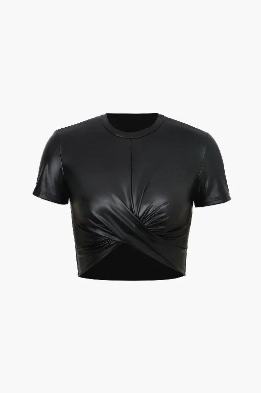 Basic Faux Leather Cropped Tee