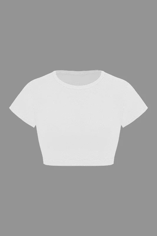 Basic Round Neck Backless Crop T-shirt