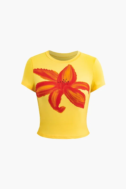 Lily Print Cropped T-Shirt