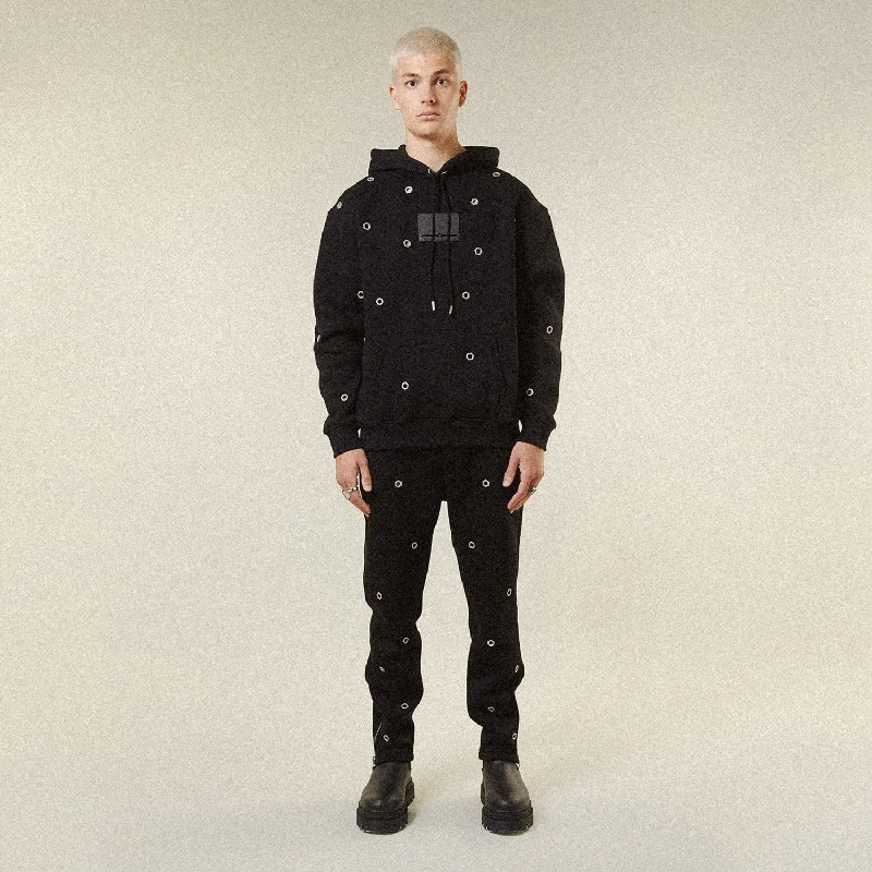 MULTI EYELET HOODIE - BLACK