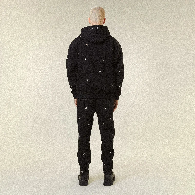 MULTI EYELET HOODIE - BLACK