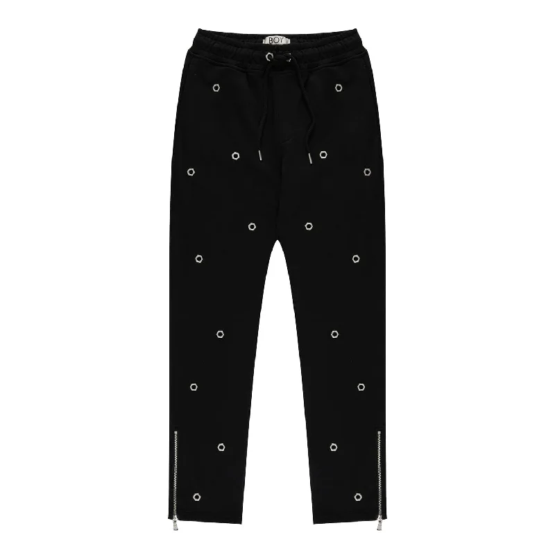 MULTI EYELET TRACK PANTS - BLACK