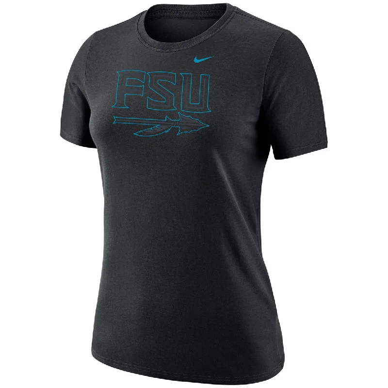 Nike Women's Turquoise FSU Spear Design DFCT Short Sleeve T-shirt - Black