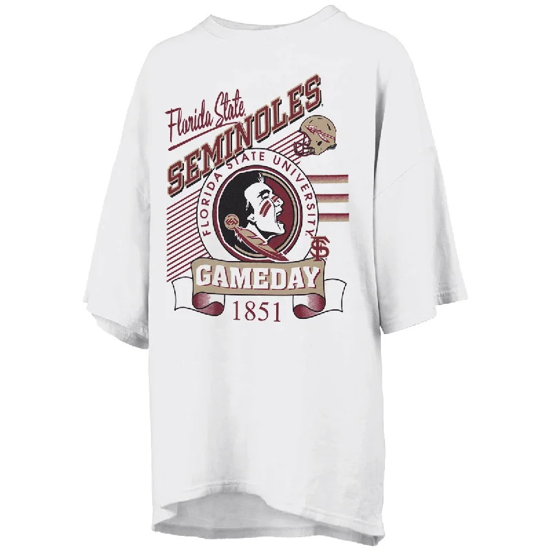 Pressbox Women's Florida State Seminoles/Seminole Logo Gameday Design Oversized Short Sleeve T-shirt - White