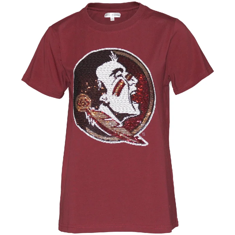 Stewart Simmons Women's Seminole Logo Sequin Design Classic Short Sleeve T-shirt - Garnet