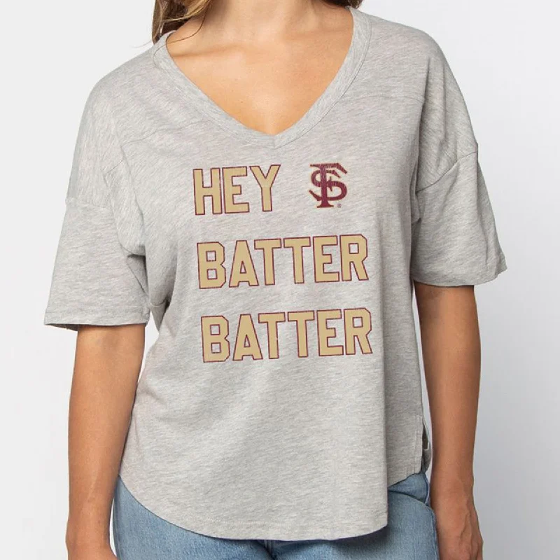 UG Apparel Women's Hey Batter Batter Design V-neck Short Sleeve T-shirt - Heather Grey