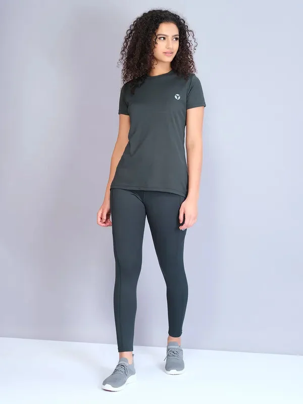 Women Solid Slim Fit Crew Neck T-shirt with TECHNO COOL