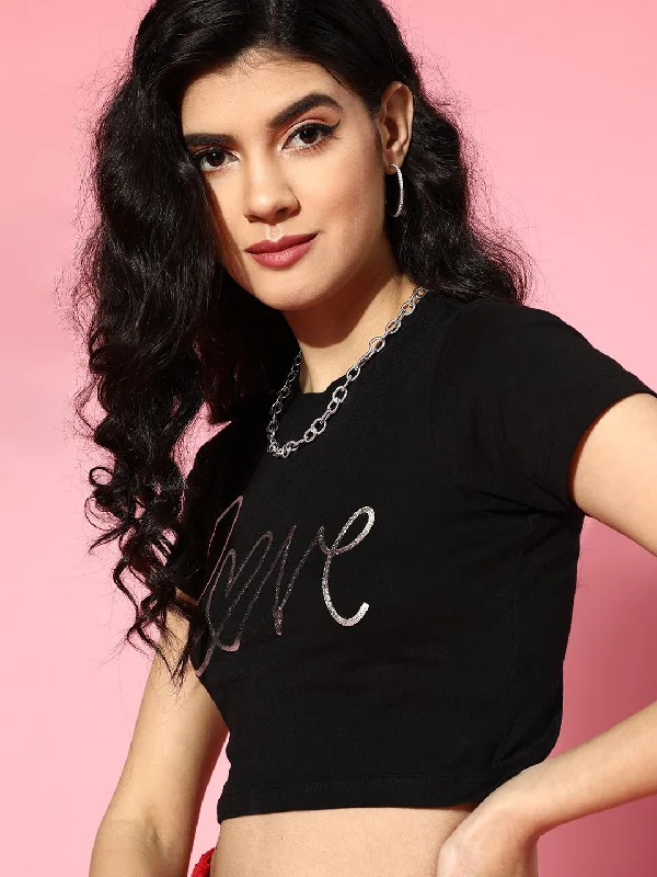 Black LOVE Foil Boxy Crop T-Shirt