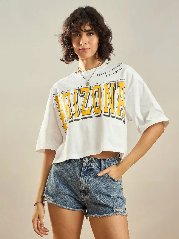 Women White ARIZONA Printed Crop T-shirt