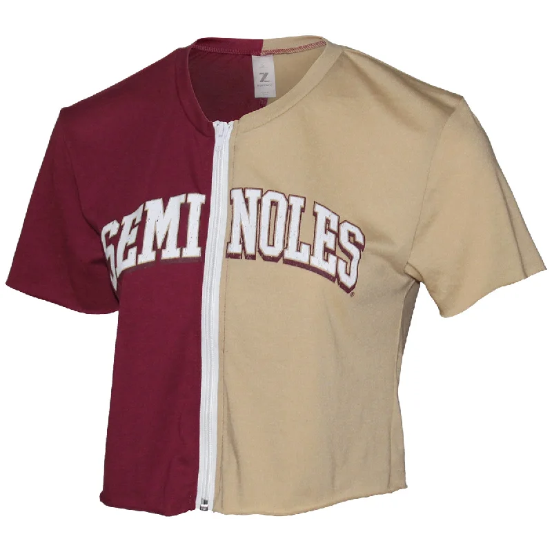 ZooZatz Women's Seminoles Zipper Crop T-shirt - Garnet/Gold