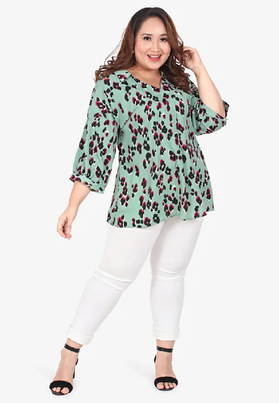 Stevie Wild 3/4 Sleeve Drape Blouse - Mint Green