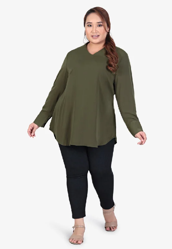 Vanya Minimalist V-neck Blouse - Green