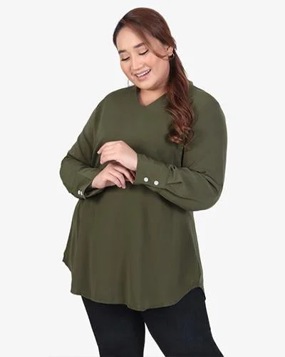 Vanya Minimalist V-neck Blouse - Green