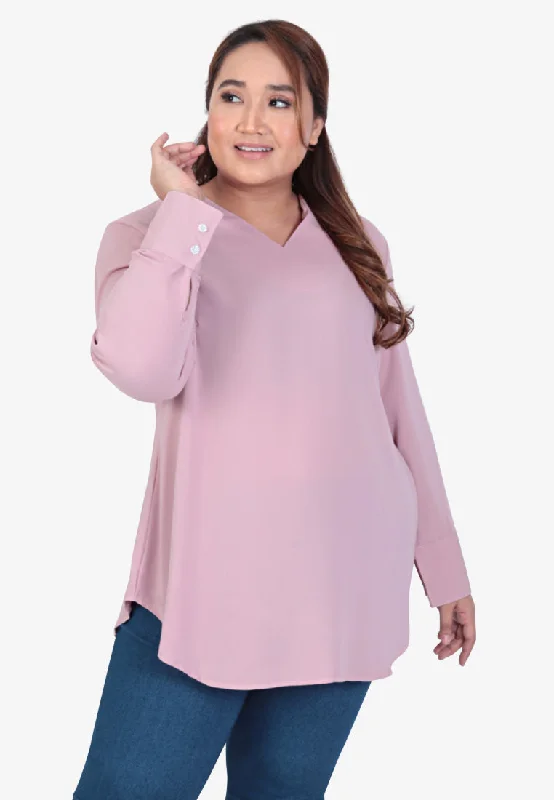 Vanya Minimalist V-neck Blouse - Pink