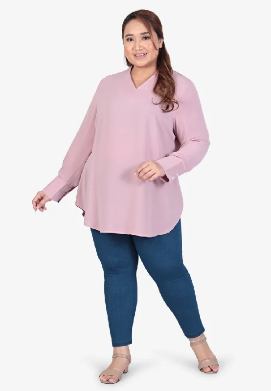 Vanya Minimalist V-neck Blouse - Pink