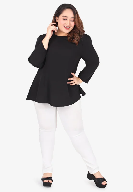 Florice Flare Waist Stylish Blouse - Black