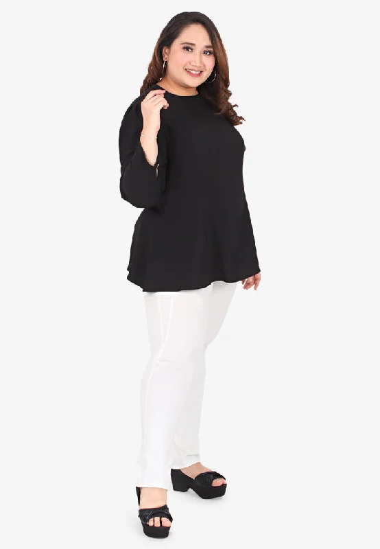 Florice Flare Waist Stylish Blouse - Black