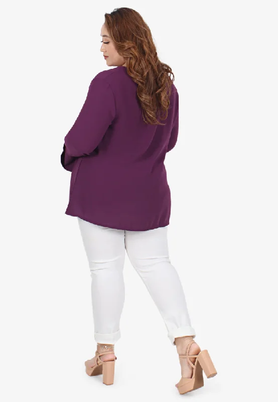 Bevie V-neck Drape Button Blouse - Purple