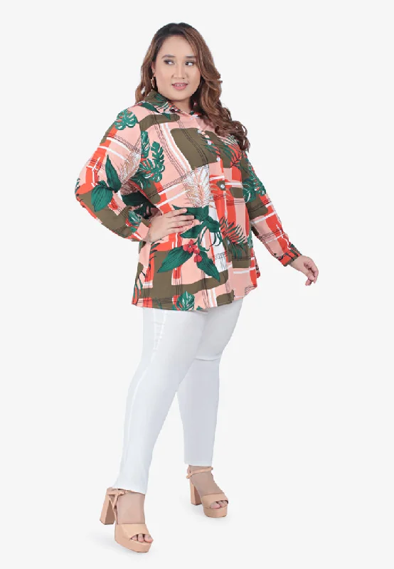 Begonia Plants Motif Print Collar Shirt - Pink