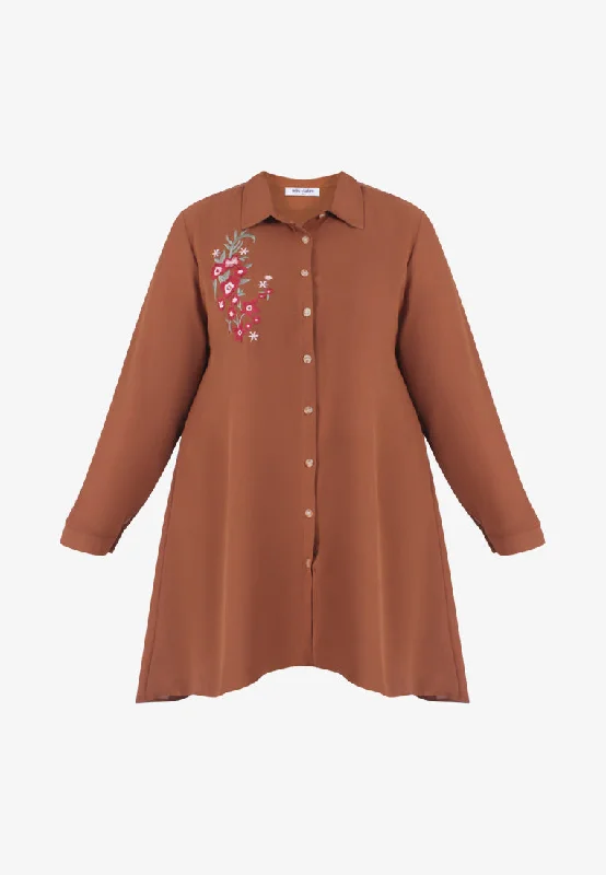 Emberlain Embroidery Button Up Shirt - Sepia Brown