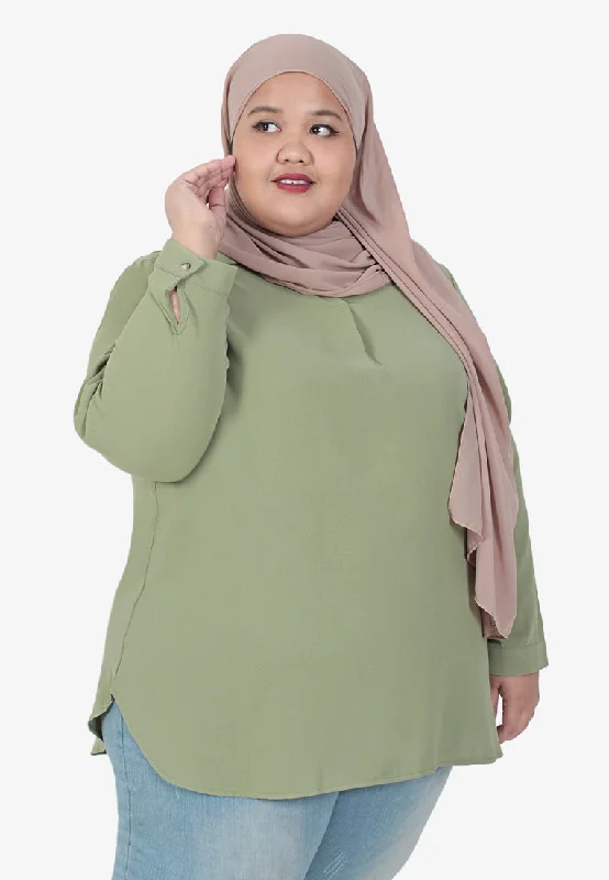 Denisia Skipper Collar Long Sleeve Blouse - Vibrant Kaya Green