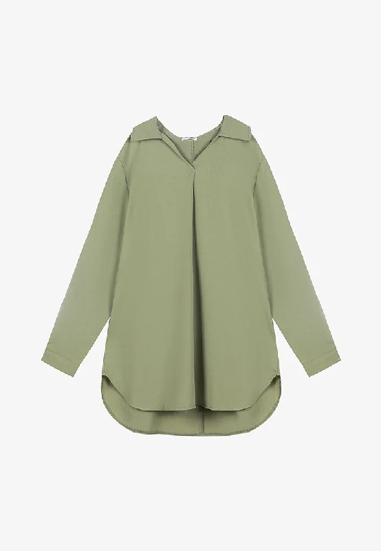 Denisia Skipper Collar Long Sleeve Blouse - Vibrant Kaya Green