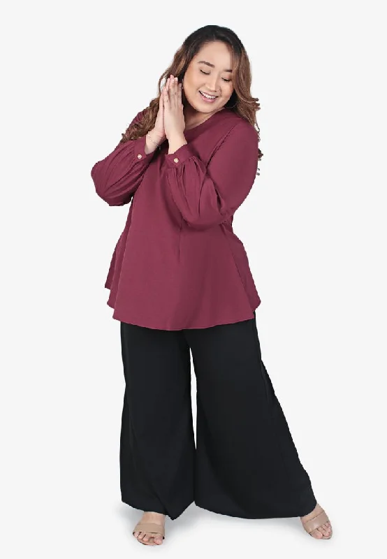 Whitley V-neck Flared Blouse - Maroon