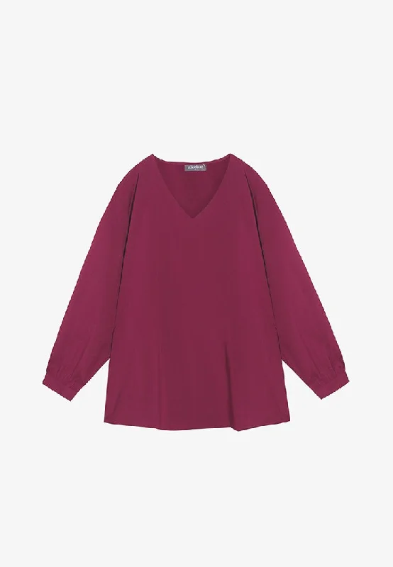 Whitley V-neck Flared Blouse - Maroon