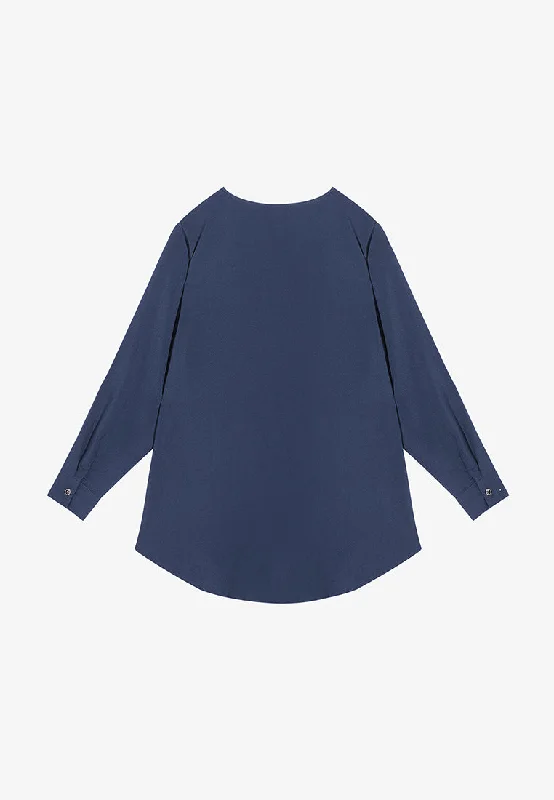 Florencia Folding Collar Button Blouse - Blue