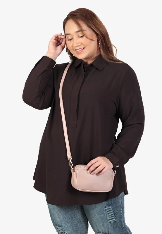 Wenna Half Button Collar Blouse - Dark Coco