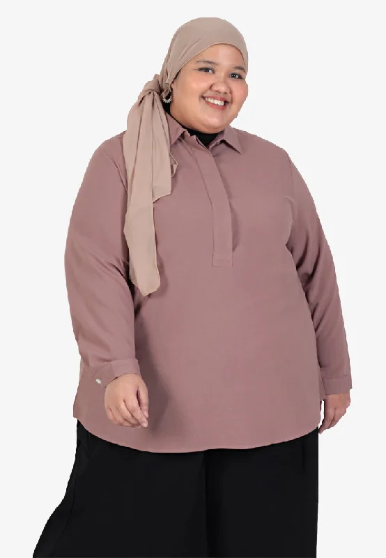 Wenna Half Button Collar Blouse - Peachy Brown