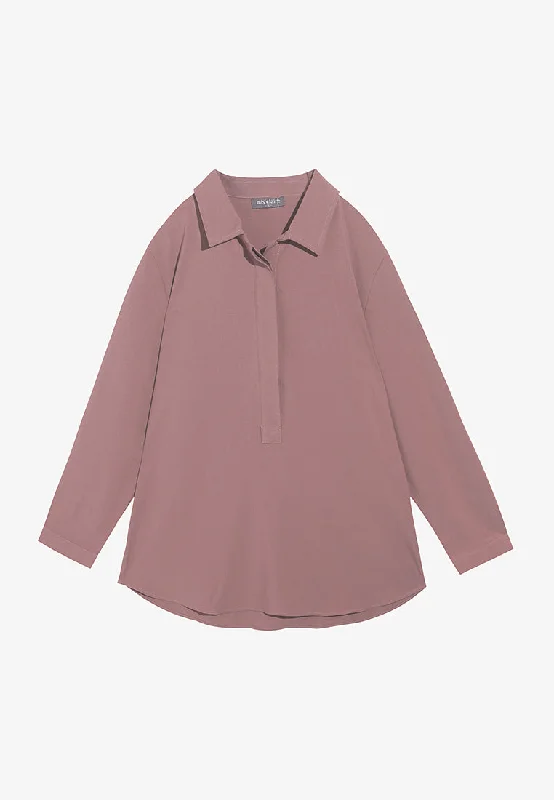 Wenna Half Button Collar Blouse - Peachy Brown