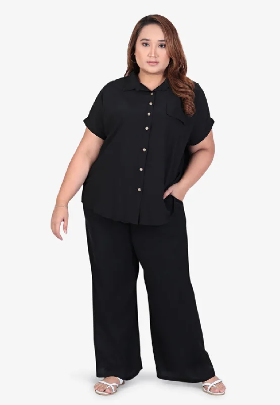 Whoopi Boxy Resort Short Sleeve Shirt - Black