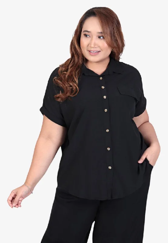 Whoopi Boxy Resort Short Sleeve Shirt - Black