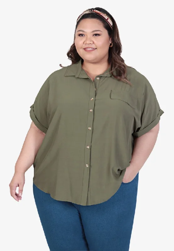 Whoopi Boxy Resort Short Sleeve Shirt - Olive Green