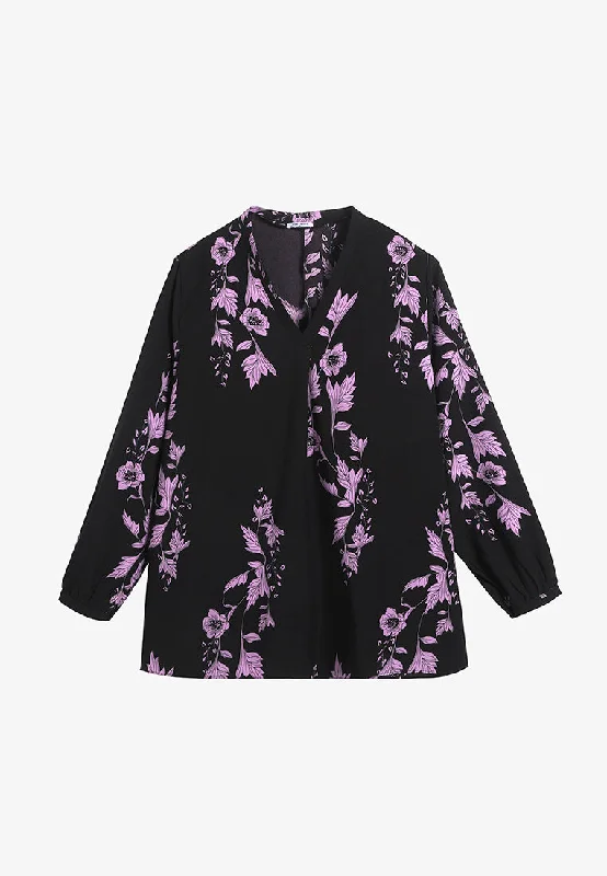 Vanna V-neck Printed Blouse - Black