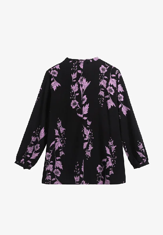 Vanna V-neck Printed Blouse - Black