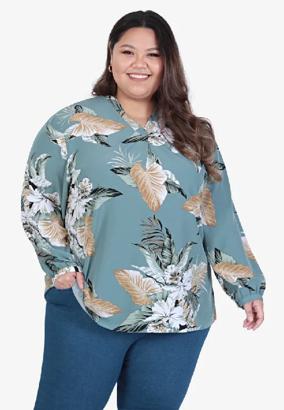 Vanna V-neck Printed Blouse - Grey Green