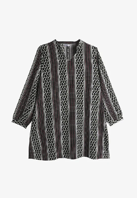 Evelene Ethnic Stripes Long Tunic Blouse - Black Green