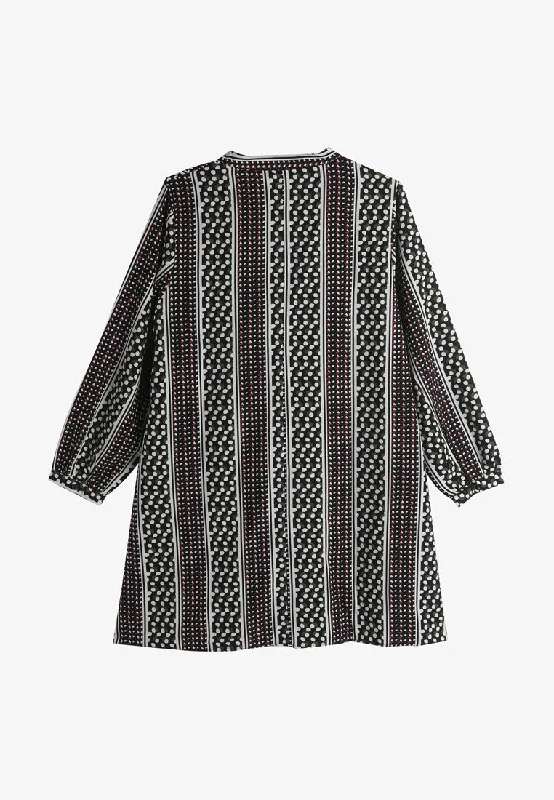 Evelene Ethnic Stripes Long Tunic Blouse - Black Green