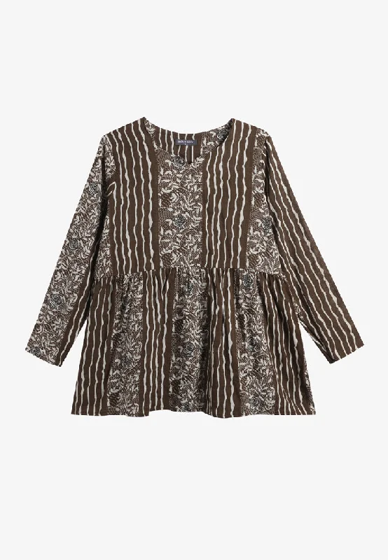 Pippi Printed Peplum Blouse - Brown Rose