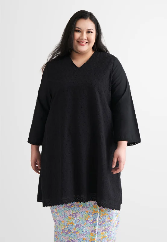 Eiliyah Raya Eyelet Collection Long Kurung Top - Black