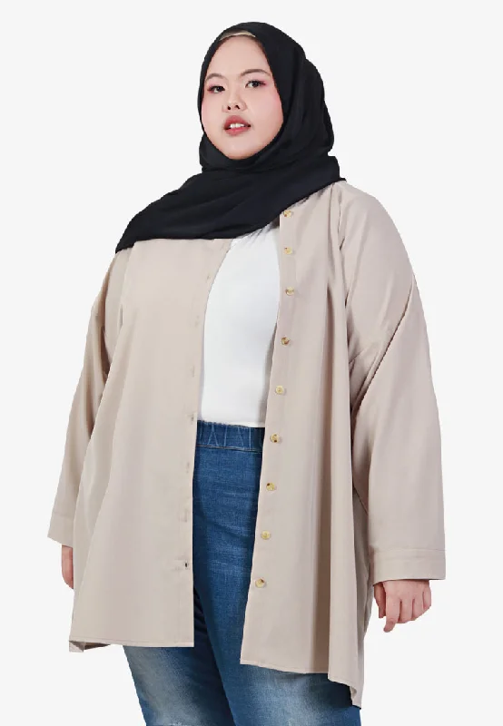 Stephanie Statement Long Oversized Outerwear Shirt- Beige