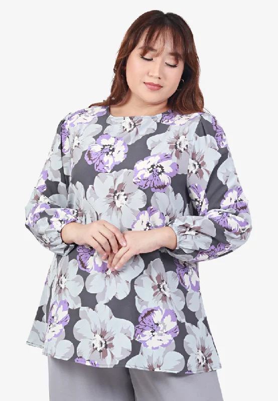 Priscilla Printed Puff Sleeve Blouse - Grey