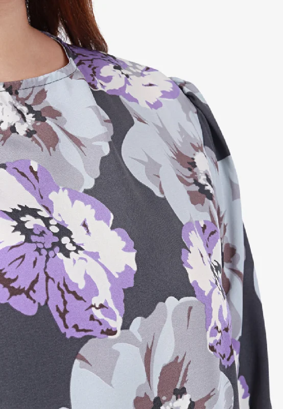 Priscilla Printed Puff Sleeve Blouse - Grey