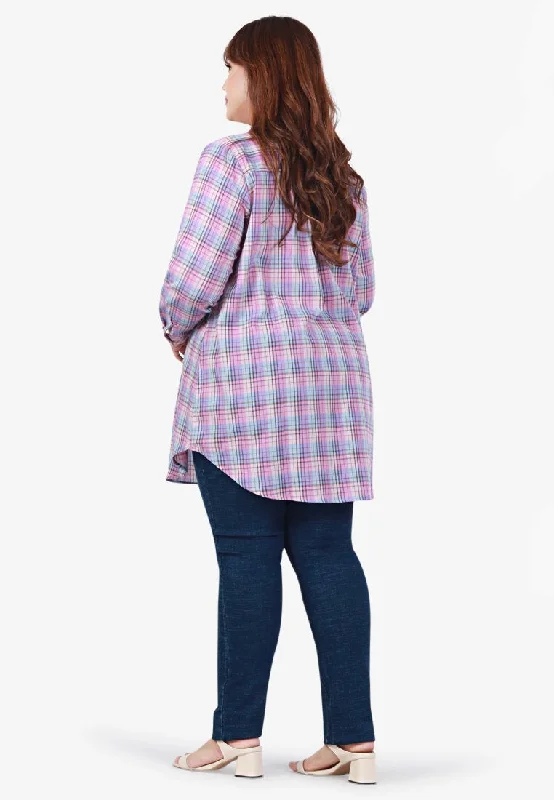 Cameron Stand Collar Checkered Blouse - Purple